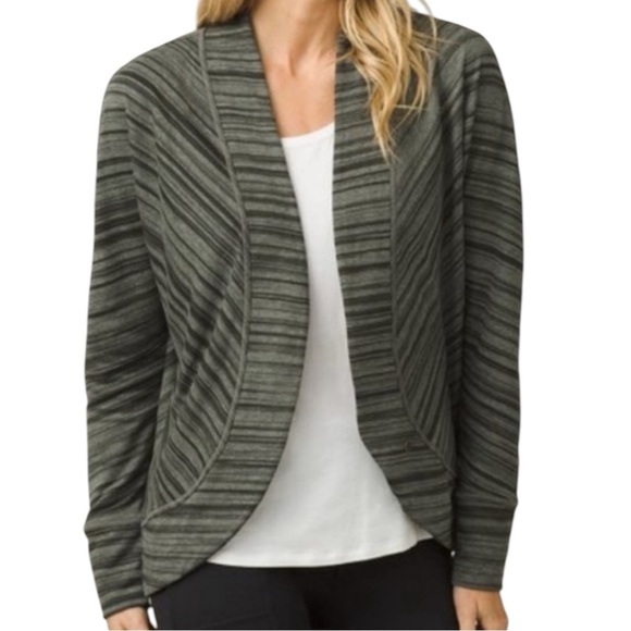 PRANA Paradiso Gray Striped Cocoon Open Front Wrap Cardigan Sweater Size Small - Picture 1 of 8